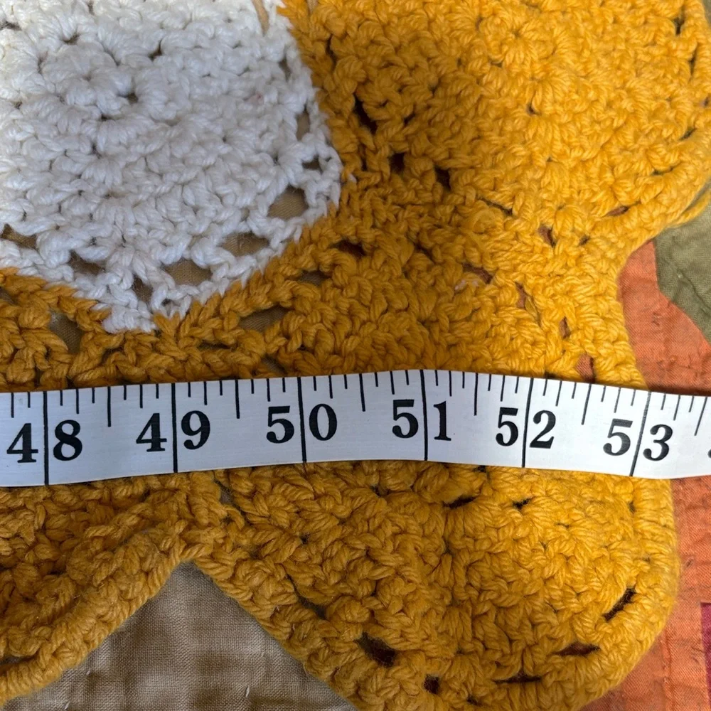 Large Handcrafted Vintage White and Mustard Yellow Crochet Blanket
